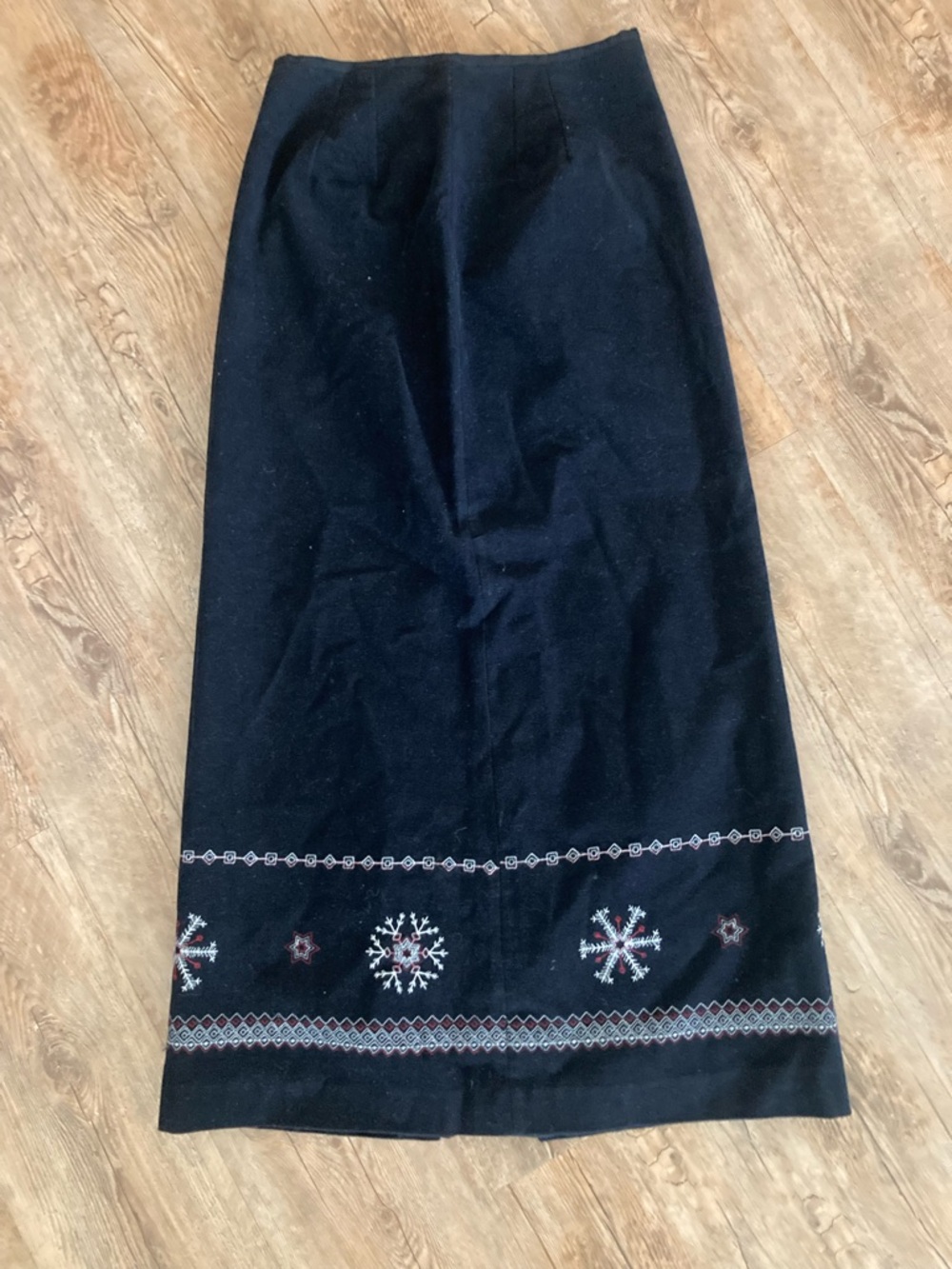 100% Cotton Black Maxi Skirt with Star Embroidered Hem